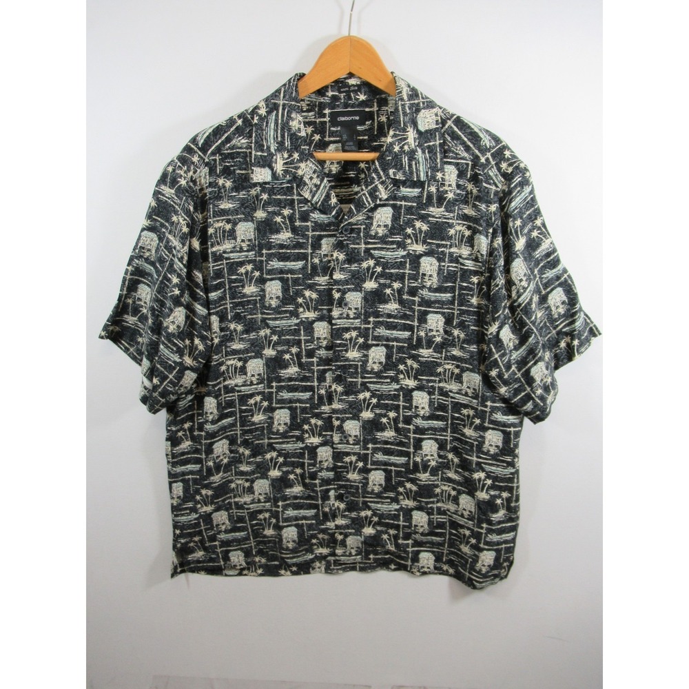 Liz Claiborne Silk Hawaiian Shirt Men Large Palm Trees Tropical Short Sleeve